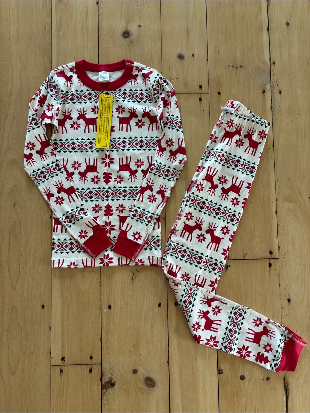 Hanna Andersson Red and White Reindeer Holiday Pajama Set, Sz 12, Organic Cotton